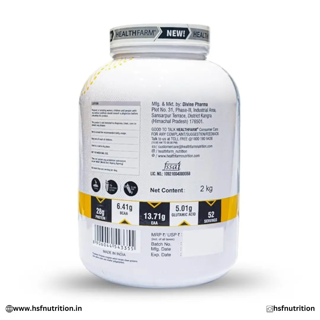 Healthfarm Muscle Bio Whey - 2 kg, 28g Protein, Milk Chocolate, Grass Fed Protein Healthfarm
