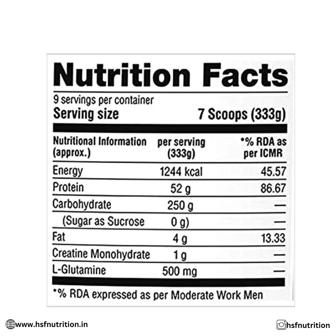 Labrada Muscle Mass Gainer - 3 kg, Chocolate | 52g Protein, 250g Carbs, 1g Creatine, 500mg L-Carnitine - Hold Strong Fitness & Nutrition