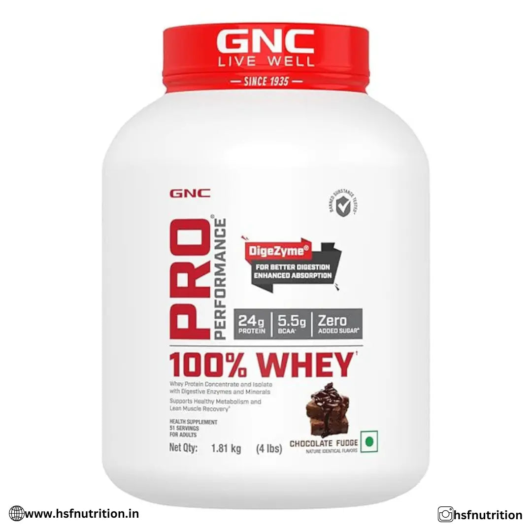 GNC Pro Performance 100% Whey Protein - 1.81 kg, 24g Protein, Chocolate Fudge - Hold Strong Fitness & Nutrition