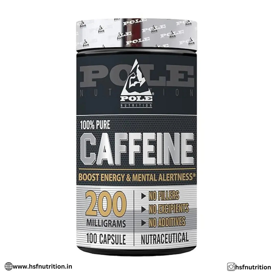 Pole Nutrition 100% Pure Caffeine Boost Energy Capsules - 100 Capsules - Hold Strong Fitness & Nutrition