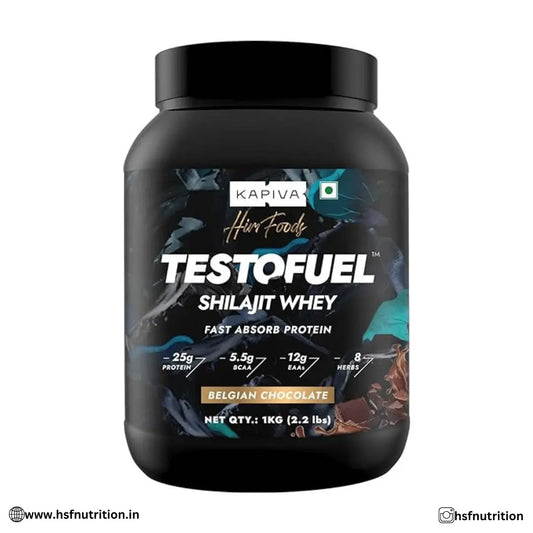 Kapiva Him Foods Testofuel Shilajit Whey Protein - 1kg, Chocolate - Hold Strong Fitness & Nutrition