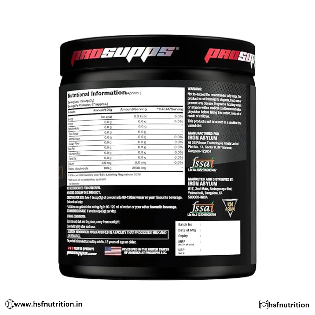 PS PROSUPPS Creatine Monohydrate Preworkout - 67 Serving, Unflavoured, 200gm - Hold Strong Fitness & Nutrition