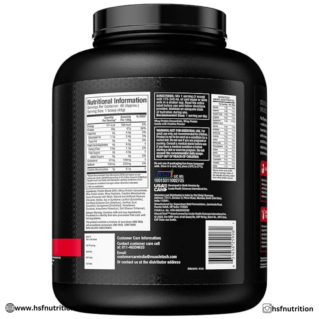 MuscleTech Nitro-Tech Whey Protein - 1.81 kg, Milk Chocolate, 30g Protein - Hold Strong Fitness & Nutrition