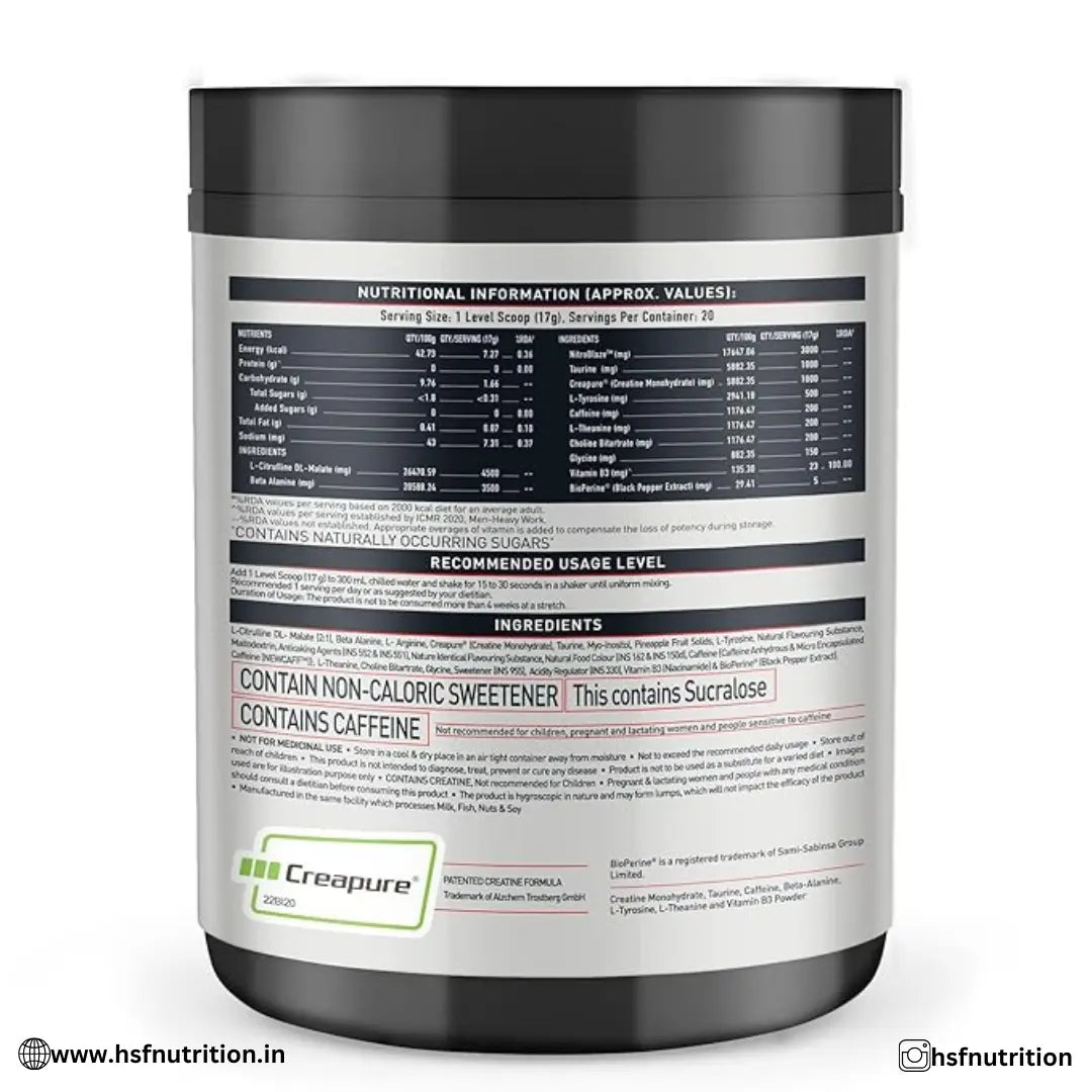 MuscleBlaze MB PreWorkout WrathX - Creapure, Nitroblaze & Bioperine - Fruit Fury, 340 G, 20 Serving - Hold Strong Fitness & Nutrition