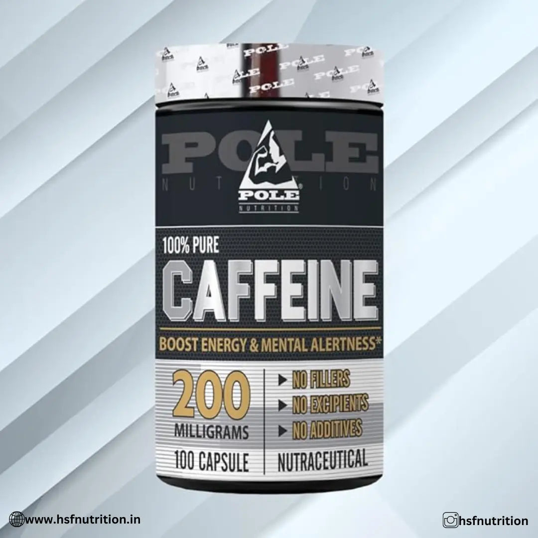 Pole Nutrition 100% Pure Caffeine Boost Energy Capsules - 100 Capsules - Hold Strong Fitness & Nutrition