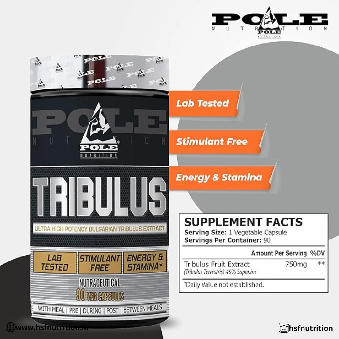 Pole Nutrition Tribulus Ultra High Potency Bulgarian Tribulus Extract  - 90 Veg Capsules - Hold Strong Fitness & Nutrition