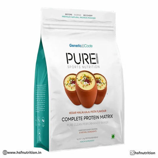 Genetic Code PURE Sports Nutrition Complete Protein Matrix - 1kg, 24gm, Kesar Malai Kaju Pista Genetic Code