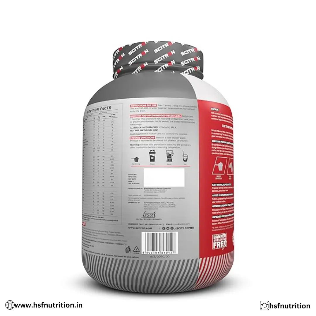 Scitron Advance Whey - 2KG, Milk Chocolate, 57 Servings | 25.5G Protein, 5g BCAA - Hold Strong Fitness & Nutrition