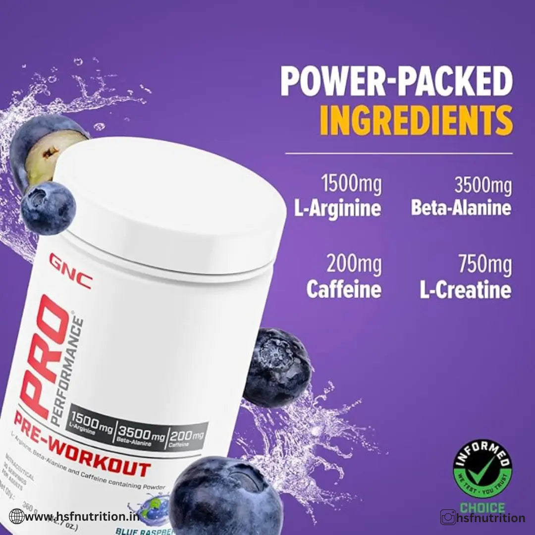 GNC Pro Performance PreWorkout - 360 gm, 30 Servings, Blue Raspberry - Hold Strong Fitness & Nutrition