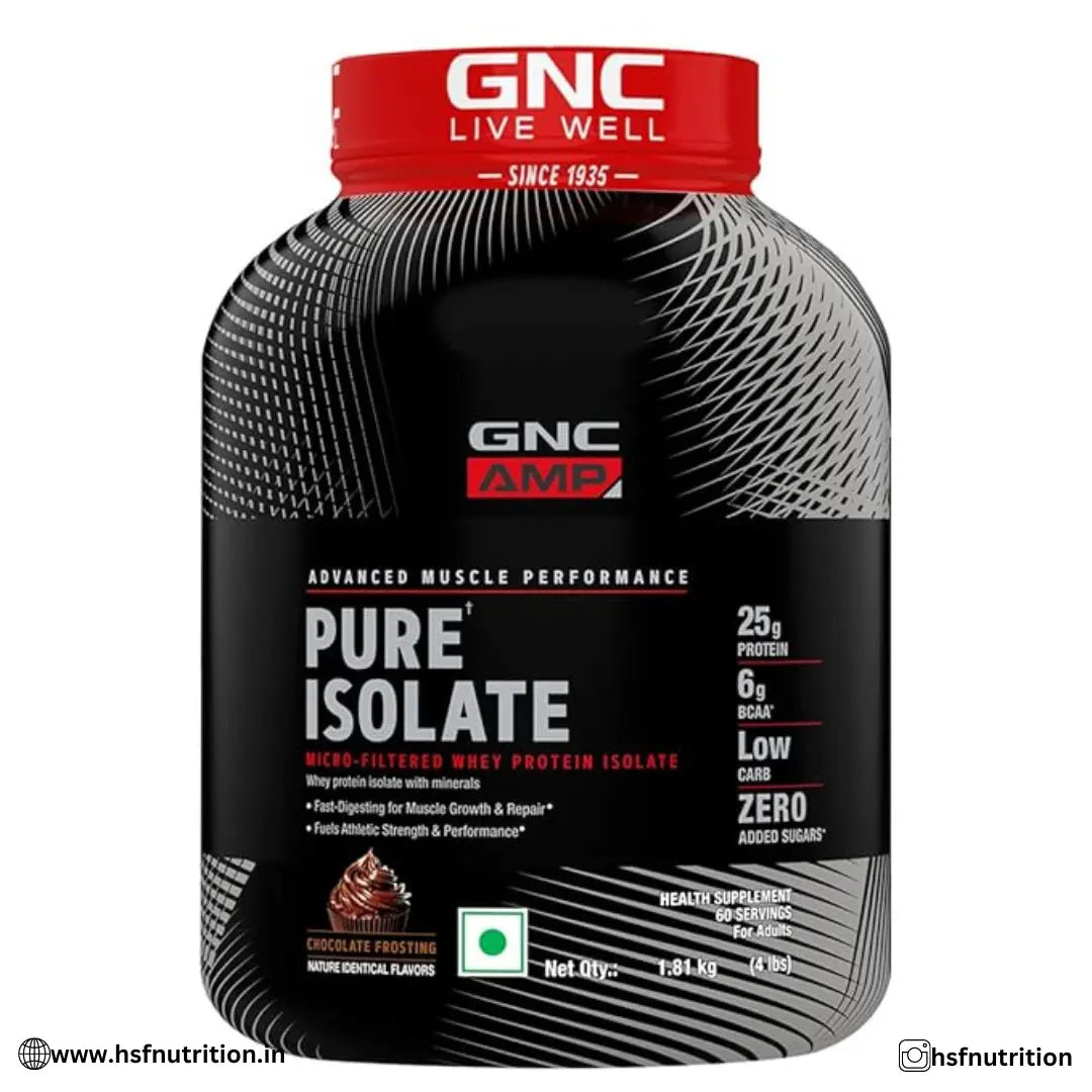 GNC AMP Pure Isolate Low Carb - 1.81 kg, 25g Protein, 6g BCAA, Chocolate Frosting - Hold Strong Fitness & Nutrition