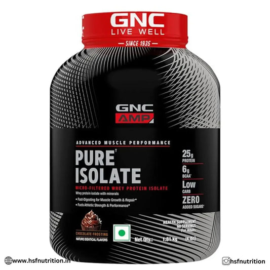 GNC AMP Pure Isolate Low Carb - 1.81 kg, 25g Protein, 6g BCAA, Chocolate Frosting - Hold Strong Fitness & Nutrition