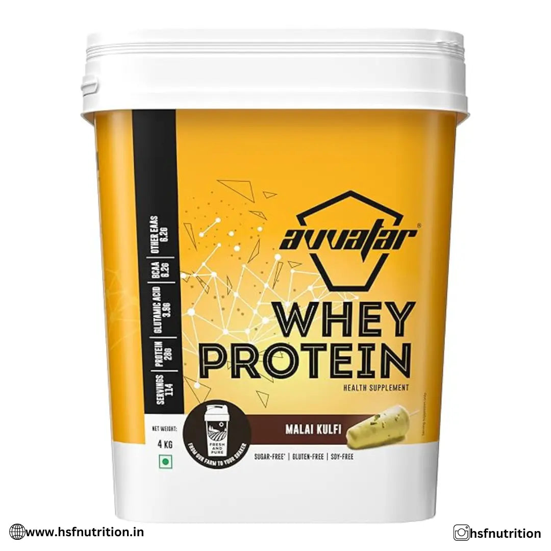 Avvatar Whey Protein - 4KG, Malai Kulfi, 28 GM Protein, Isolate & Concentrate Blend - Hold Strong Fitness & Nutrition