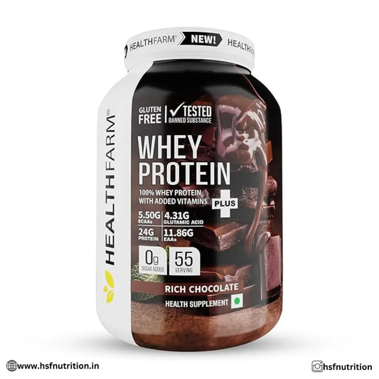 HEALTHFARM Whey Protein Plus with added vitamins - 2Kg, 24g Protein, Rich Chocolate - Hold Strong Fitness & Nutrition
