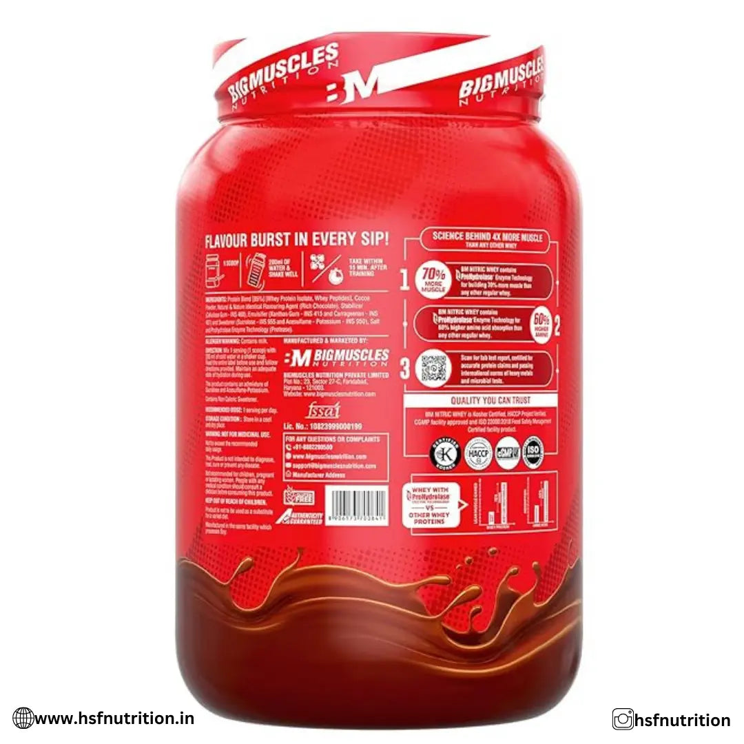 Bigmuscles Nutrition Nitric Whey protein - 1kg, 27g Isolate Whey Protein, Rich Chocolate - Hold Strong Fitness & Nutrition