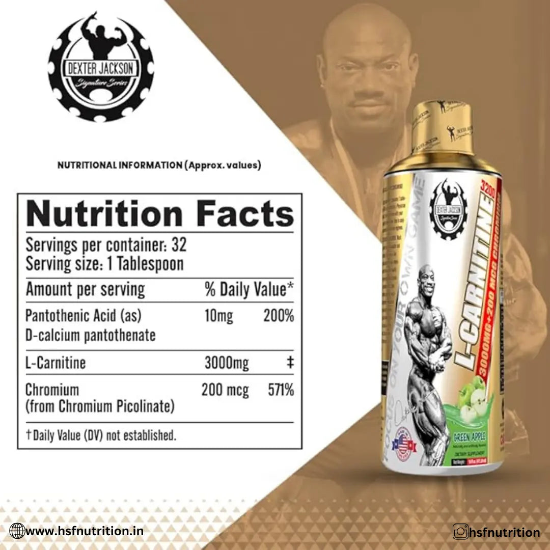 Dexter Jackson L-Carnitine Liquid - 473 ml, 31 Servings, Green Apple - Hold Strong Fitness & Nutrition