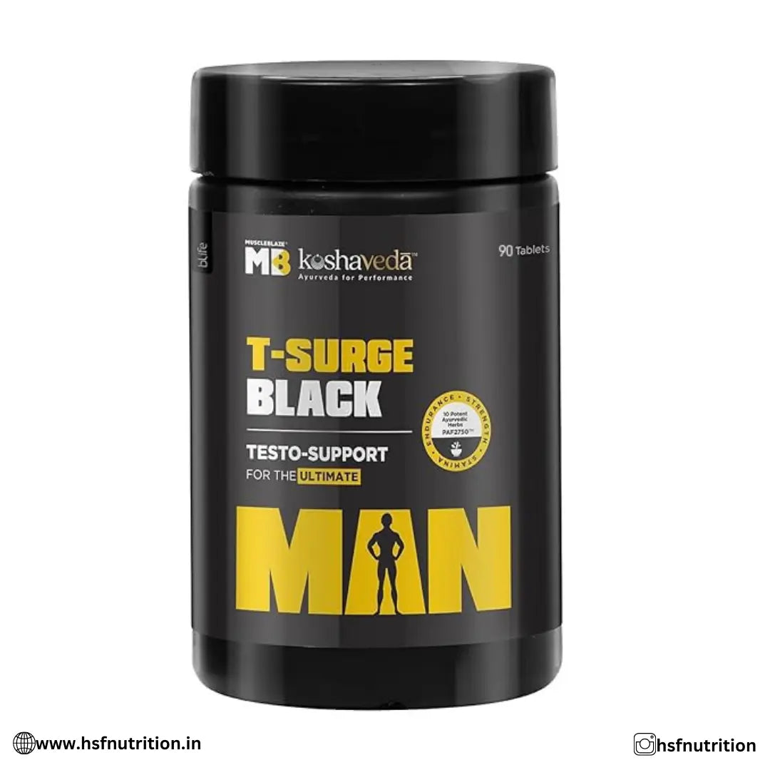MuscleBlaze Koshaveda MB T-Surge Black - 90 Tablets - Hold Strong Fitness & Nutrition