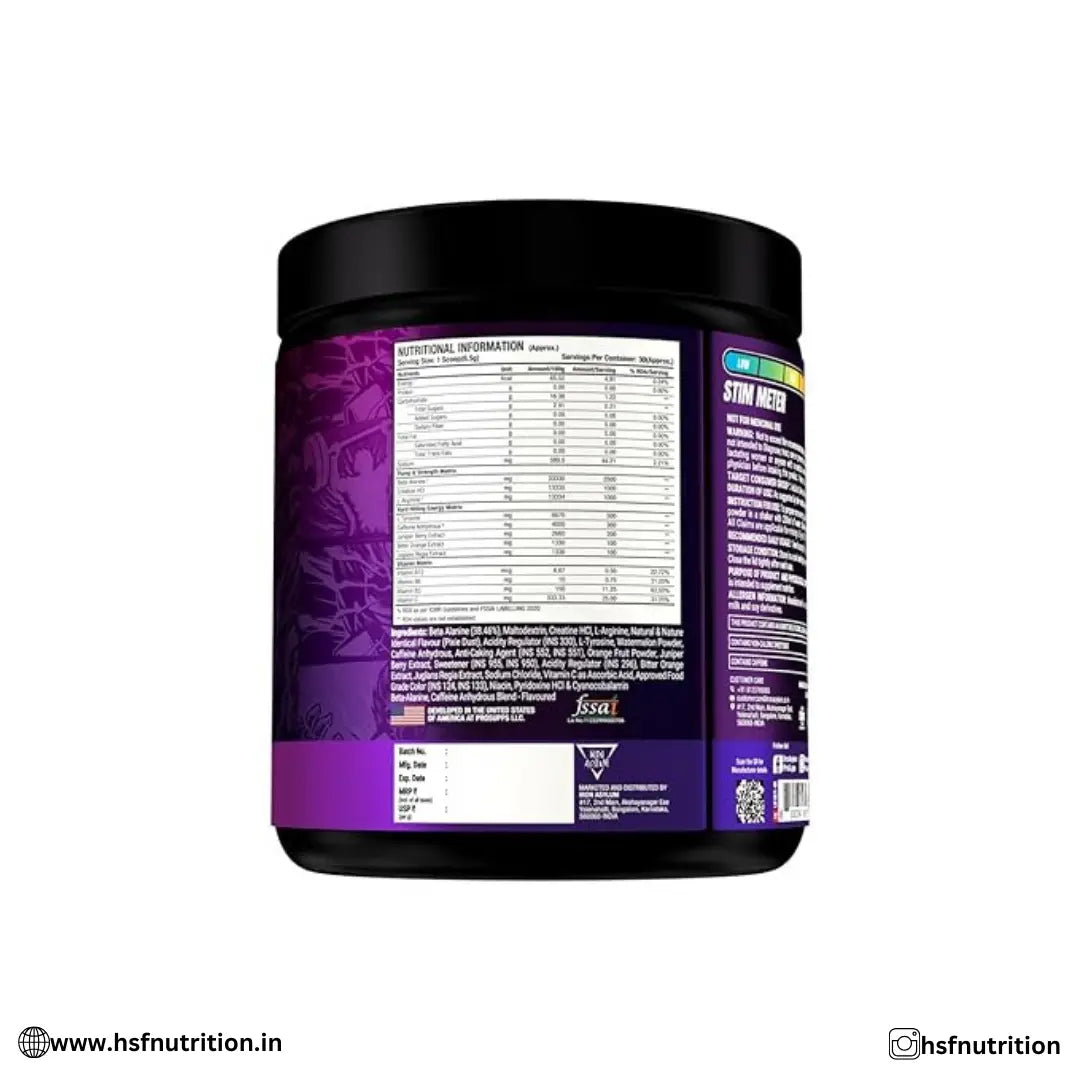 PS PROSUPPS Hyde Xtreme - Hard Hitting Energy PreWorkout  -  30 Servings, 195gm, Pixie Dust | Caffeine, Beta-Alanine, Creatine Hcl, L-Arginine - Hold Strong Fitness & Nutrition