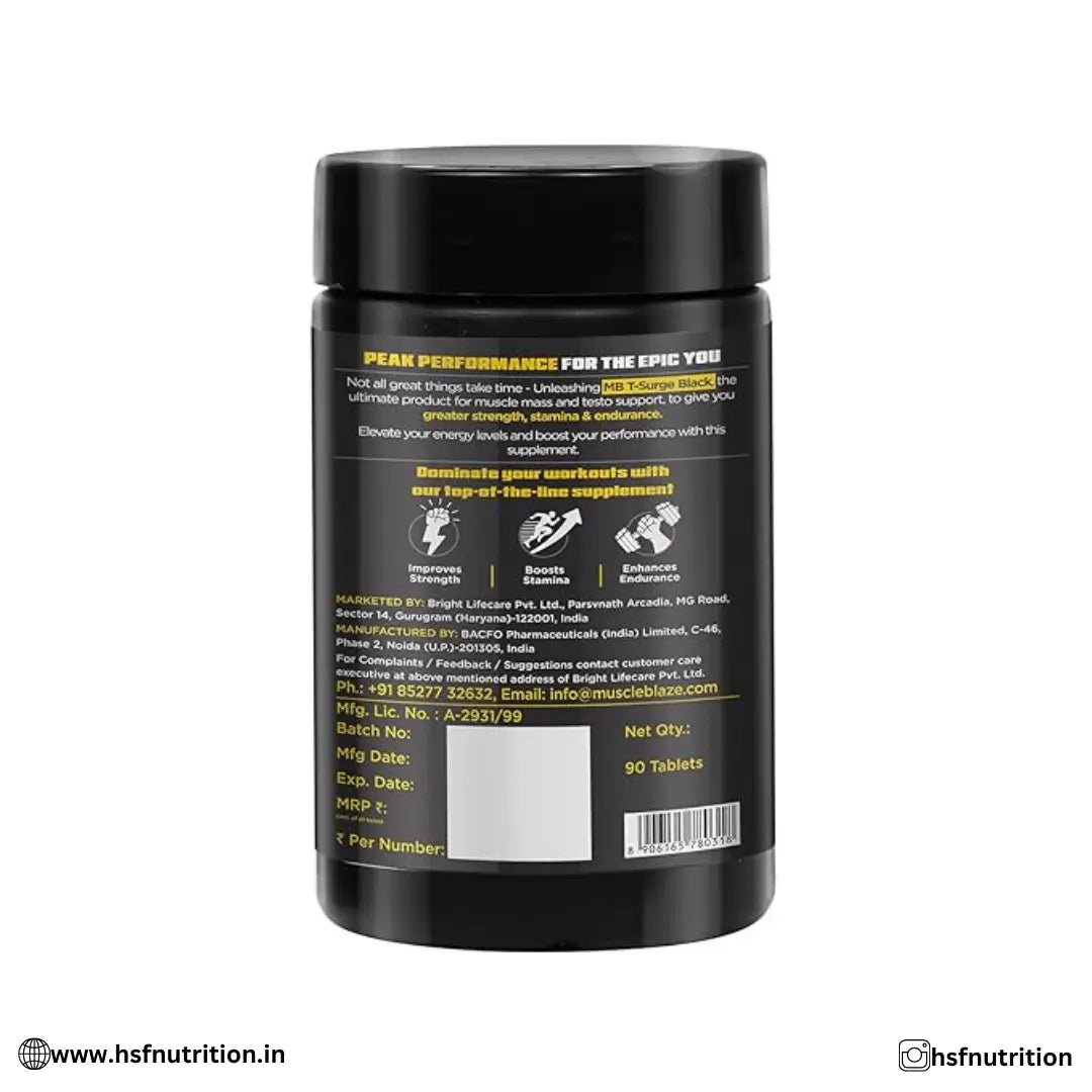 MuscleBlaze Koshaveda MB T-Surge Black - 90 Tablets - Hold Strong Fitness & Nutrition