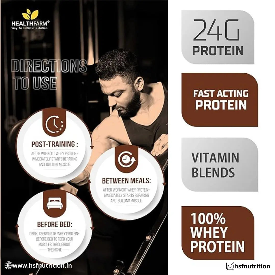 HEALTHFARM Whey Protein Plus with added vitamins - 2Kg, 24g Protein, Rich Chocolate - Hold Strong Fitness & Nutrition