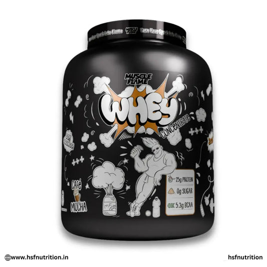 Muscle Flame Whey Concentrate Protein – 2Kg, 25g Protein, 58 Servings, Double Chocolate HSFNUTRITION
