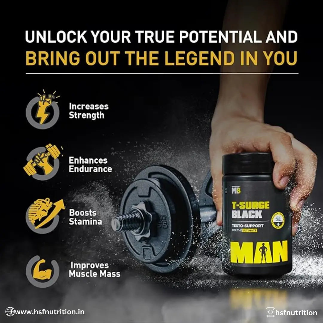 MuscleBlaze Koshaveda MB T-Surge Black - 90 Tablets - Hold Strong Fitness & Nutrition