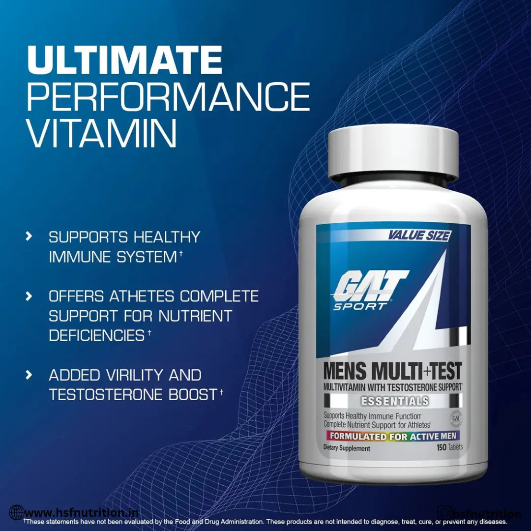 GAT Sports Men Multi + Test Premium Multivitamin Tablets - 60 Tablets - Hold Strong Fitness & Nutrition