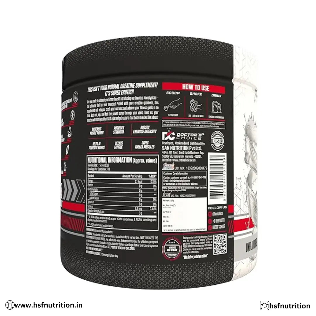 Doctors Choice DC Creatine Monohydrate - 250 gm, 83 Serving, Unflavoured - Hold Strong Fitness & Nutrition