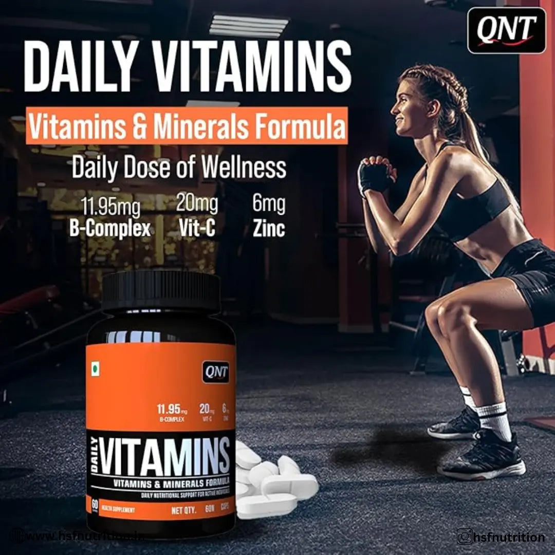 QNT Daily Vitamins - 60 Tablets | 11 Essential Multivitamins & Minerals Complex with Vitamin C, D3, B12, and Biotin - Hold Strong Fitness & Nutrition