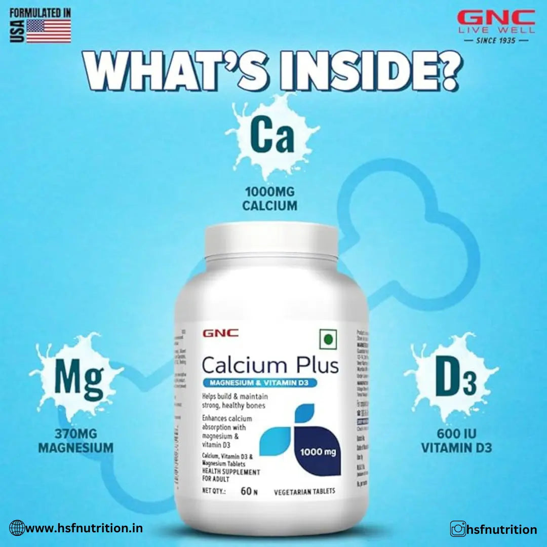 GNC Calcium Plus with Magnesium & Vitamin D3 - 180 Tablets, 1000mg Per Serving - Hold Strong Fitness & Nutrition