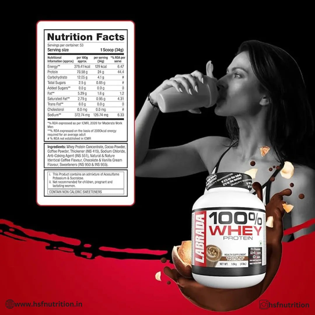 Labrada 100% Whey Protein Concentrate - 1.81kg, 25g Protein, Chocolate Hazelnut Labrada