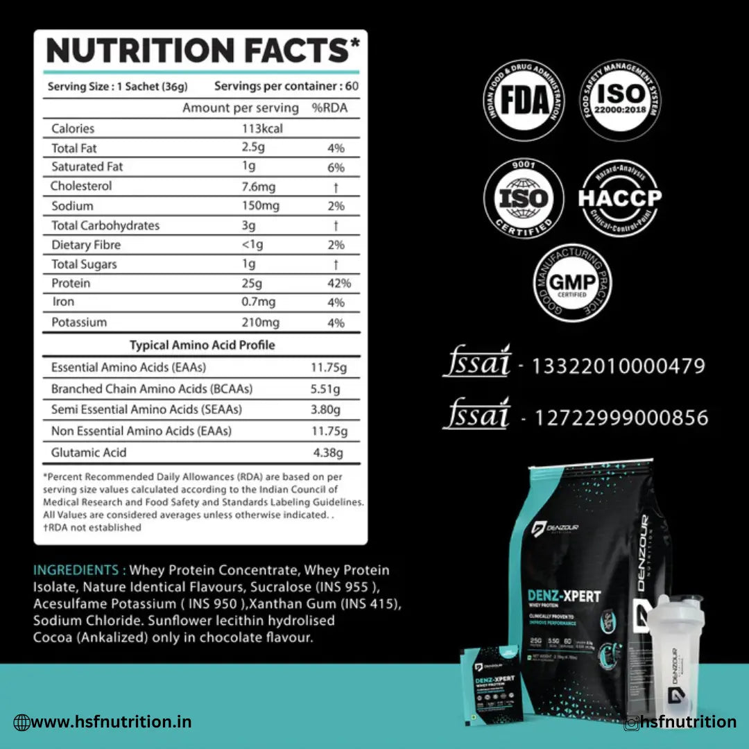 Denzour Nutrition Denz-Tech Whey Protein - 2Kg, 25g, 60 Sachet, Belgium Chocolate | Free Shaker Inside (Copy) Denzour Nutrition