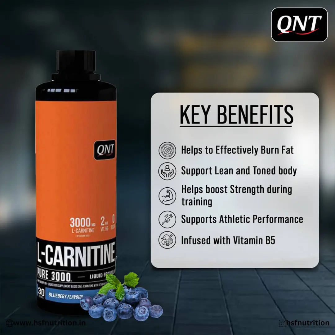QNT L Carnitine 3000 Liquid - 30 Servings | Rapid Absorption | Helps to boost strength and power | Zero Sugar | Fat Burner | Weight Loss QNT