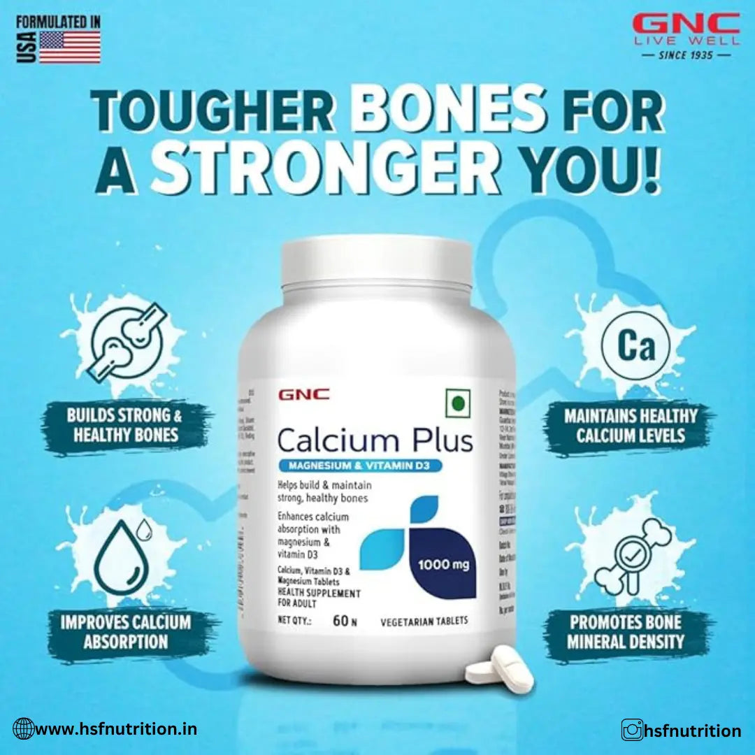 GNC Calcium Plus with Magnesium & Vitamin D3 - 180 Tablets, 1000mg Per Serving - Hold Strong Fitness & Nutrition