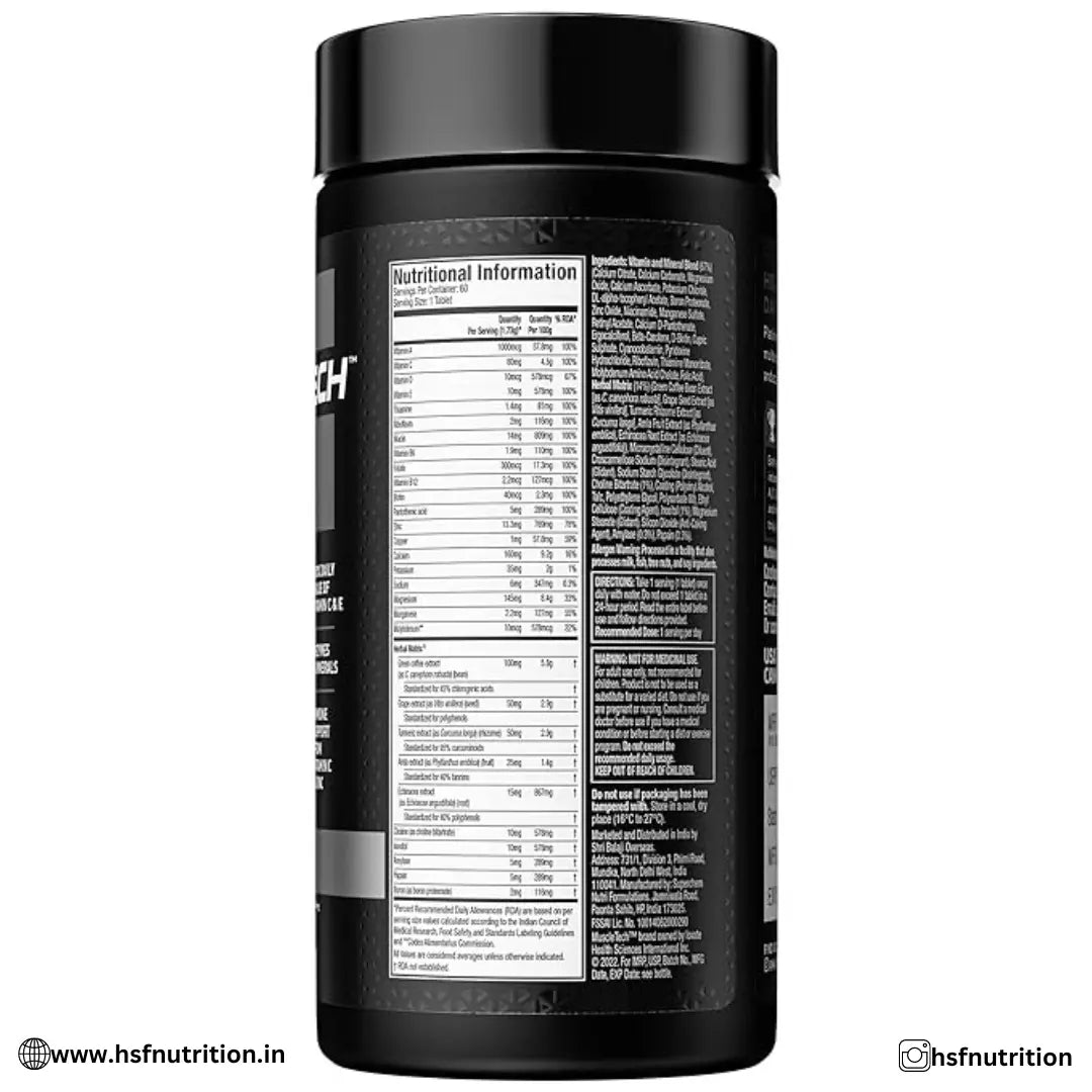 MuscleTech Platinum Multivitamin -  60 Tablets | Vitamin C for Immune Support, 18 Vitamins & Minerals - Hold Strong Fitness & Nutrition