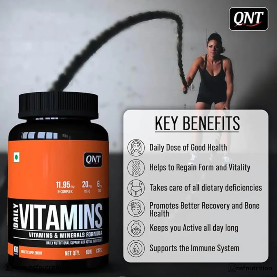 QNT Daily Vitamins - 60 Tablets | 11 Essential Multivitamins & Minerals Complex with Vitamin C, D3, B12, and Biotin - Hold Strong Fitness & Nutrition