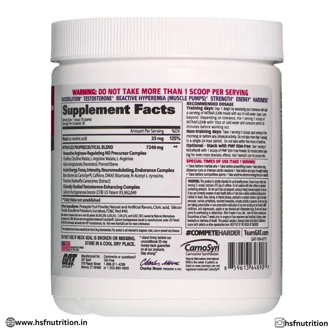 GAT Sports Nitraflex Preworkout - 30 Serving, Fruit Punch, 300 gm - Hold Strong Fitness & Nutrition