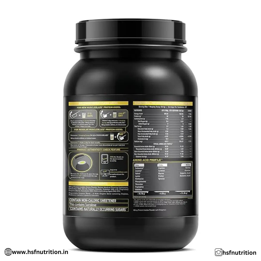 MuscleBlaze MB Whey Gold, 100% Whey Protein Isolate - 30g, 1kg, Rich Milk Chocolate - Hold Strong Fitness & Nutrition