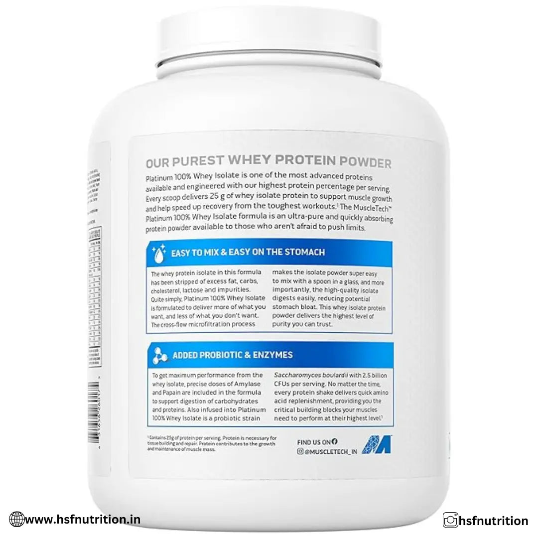 MuscleTech Platinum 100% Whey Isolate Protein - 1.8kg, 25gm, Milk Chocolate - Hold Strong Fitness & Nutrition
