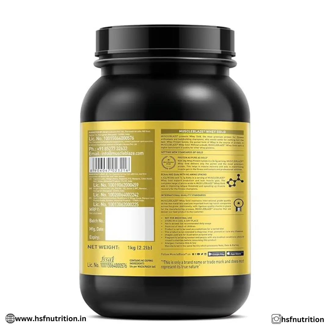 MuscleBlaze MB Whey Gold, 100% Whey Protein Isolate - 30g, 1kg, Rich Milk Chocolate - Hold Strong Fitness & Nutrition
