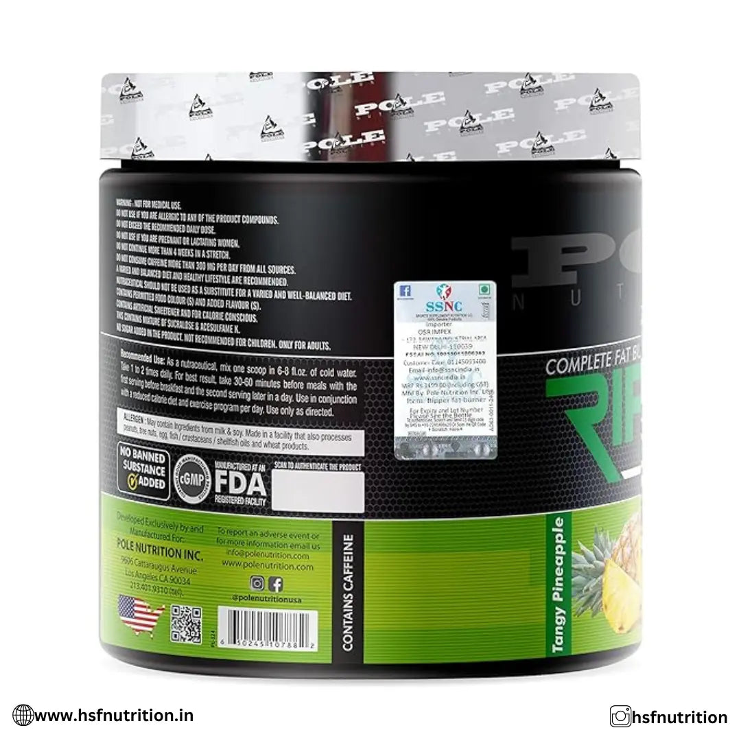 Pole Nutrition Ripper Fat Burner - 250g, 50 Servings, Tangy Pineapple - Hold Strong Fitness & Nutrition