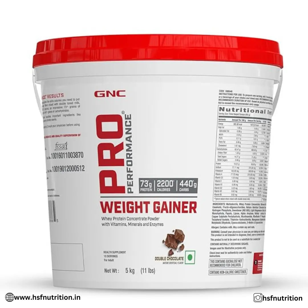GNC Pro Performance Weight Gainer  - 5 Kg, 73g Protein, 440g Carbs, 2200 Cal, Double Chocolate - Hold Strong Fitness & Nutrition