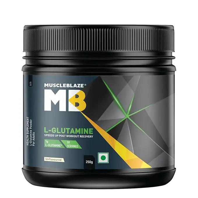 MuscleBlaze MB  L-Glutamine (Unflavoured, 250g, 50 Servings) | Post Workout Recovery - Hold Strong Fitness & Nutrition
