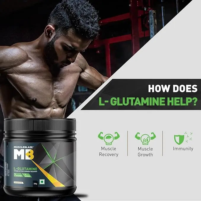 MuscleBlaze MB  L-Glutamine (Unflavoured, 250g, 50 Servings) | Post Workout Recovery - Hold Strong Fitness & Nutrition