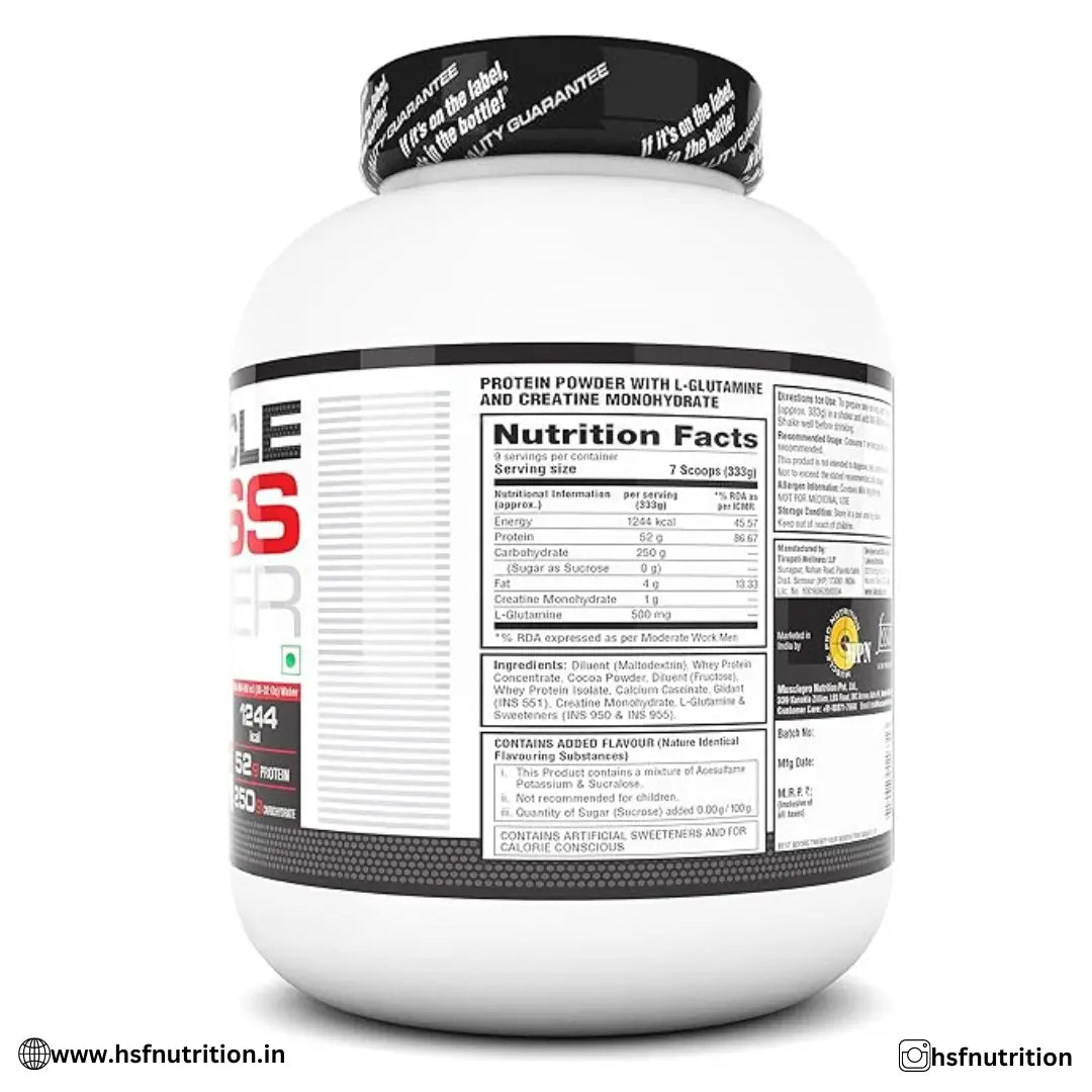 Labrada Muscle Mass Gainer - 3 kg, Chocolate | 52g Protein, 250g Carbs, 1g Creatine, 500mg L-Carnitine - Hold Strong Fitness & Nutrition