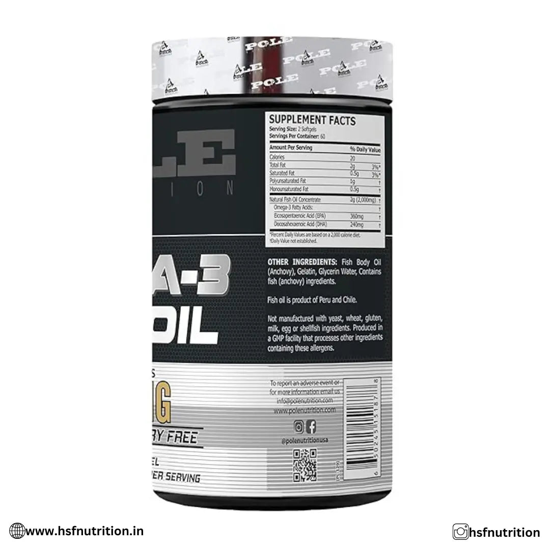 Pole Nutrition Omega-3 Fish Oil 1000mg - 120 Softgels - Hold Strong Fitness & Nutrition