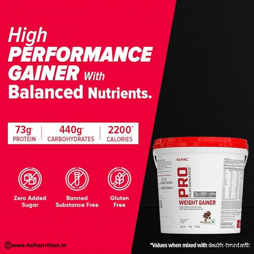 GNC Pro Performance Weight Gainer  - 5 Kg, 73g Protein, 440g Carbs, 2200 Cal, Double Chocolate - Hold Strong Fitness & Nutrition