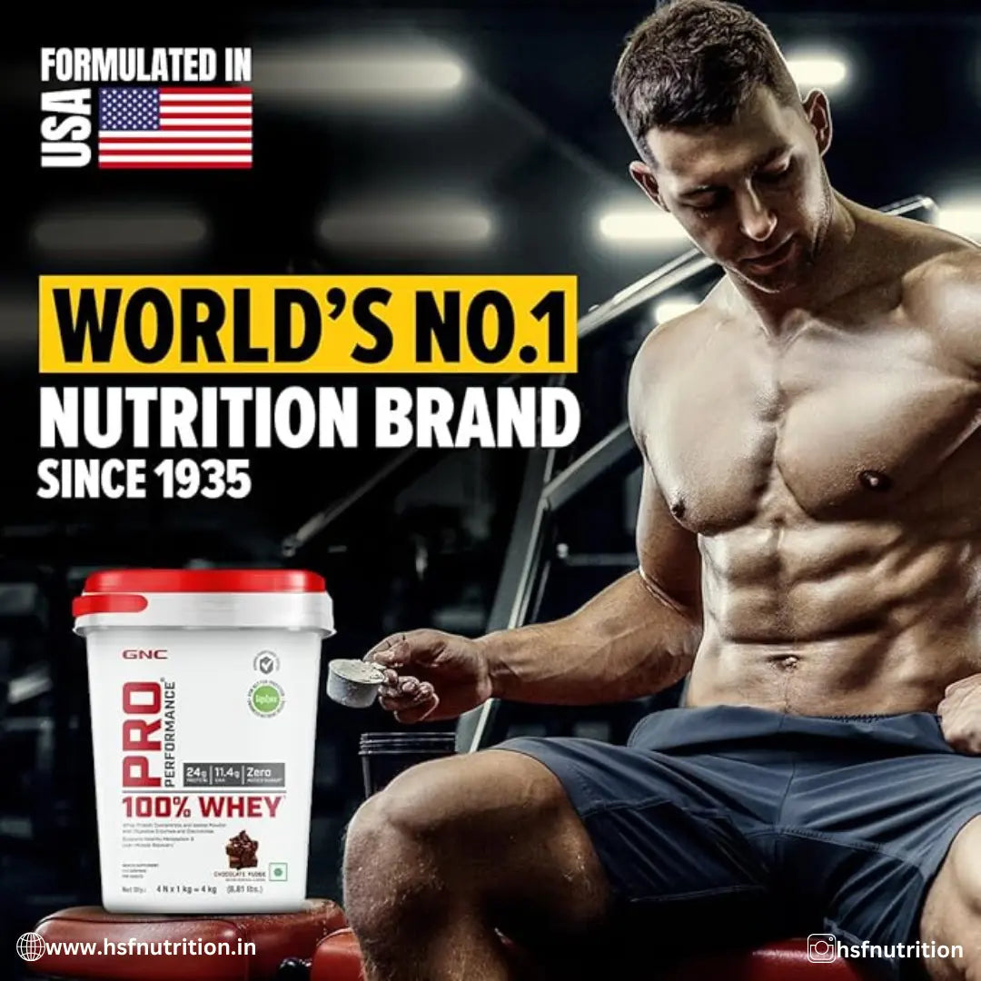 GNC Pro Performance 100% Whey Protein Powder  -  4 KG (1 KG X 4 Pouches) + Bucket | 24g Protein - Hold Strong Fitness & Nutrition