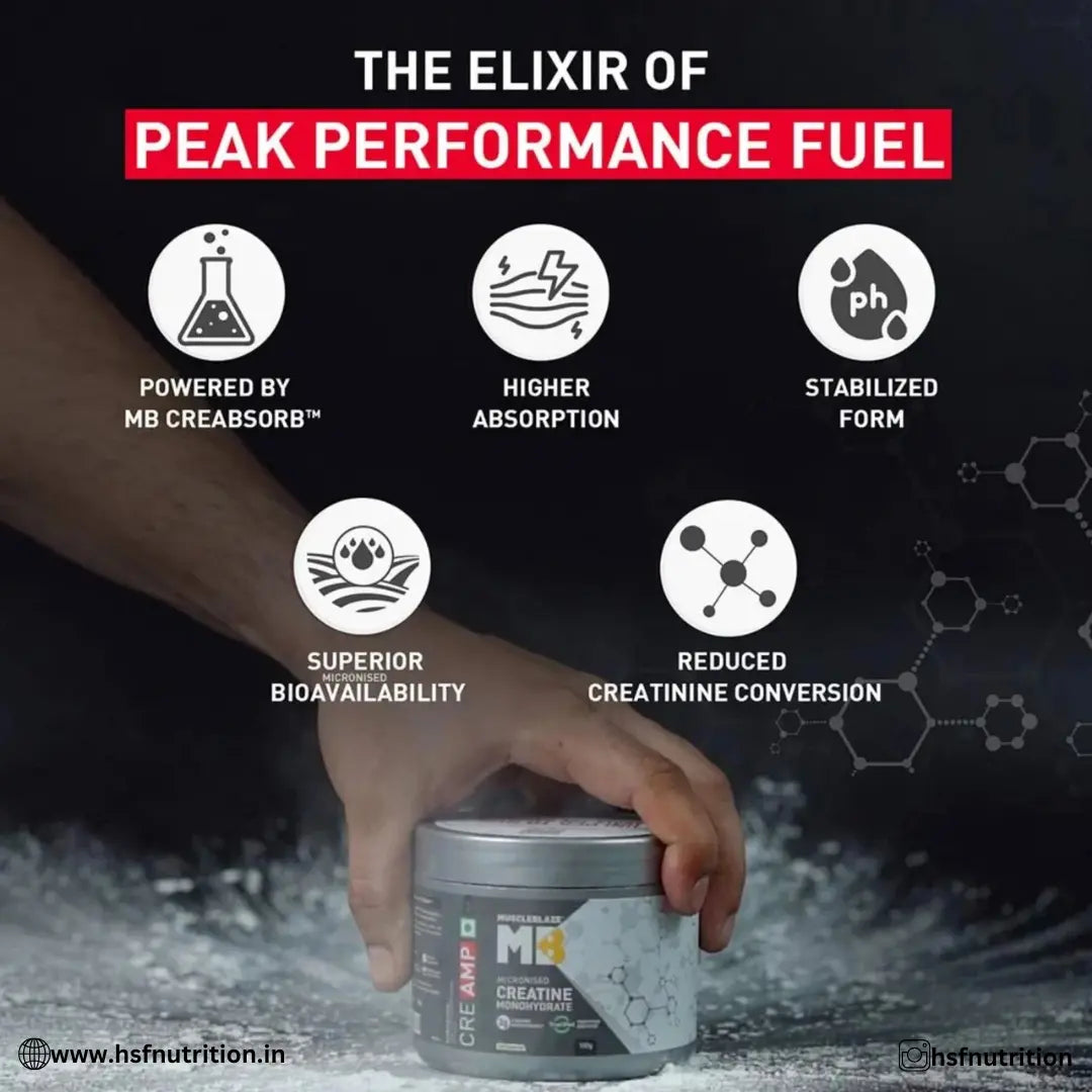 MuscleBlaze  MB Creatine Monohydrate CreAMP -  33 Servings, 100g, Unflavoured - Hold Strong Fitness & Nutrition