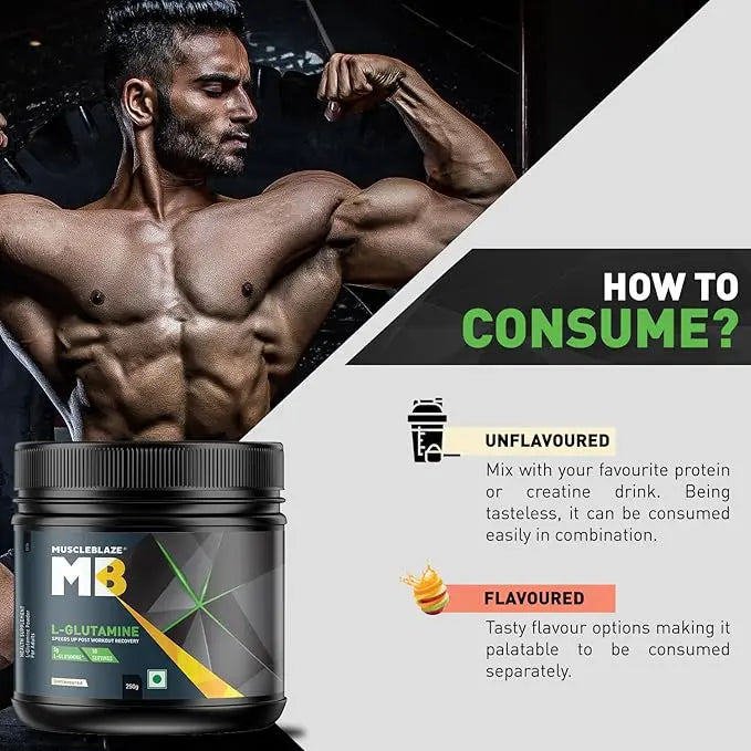 MuscleBlaze MB  L-Glutamine (Unflavoured, 250g, 50 Servings) | Post Workout Recovery - Hold Strong Fitness & Nutrition