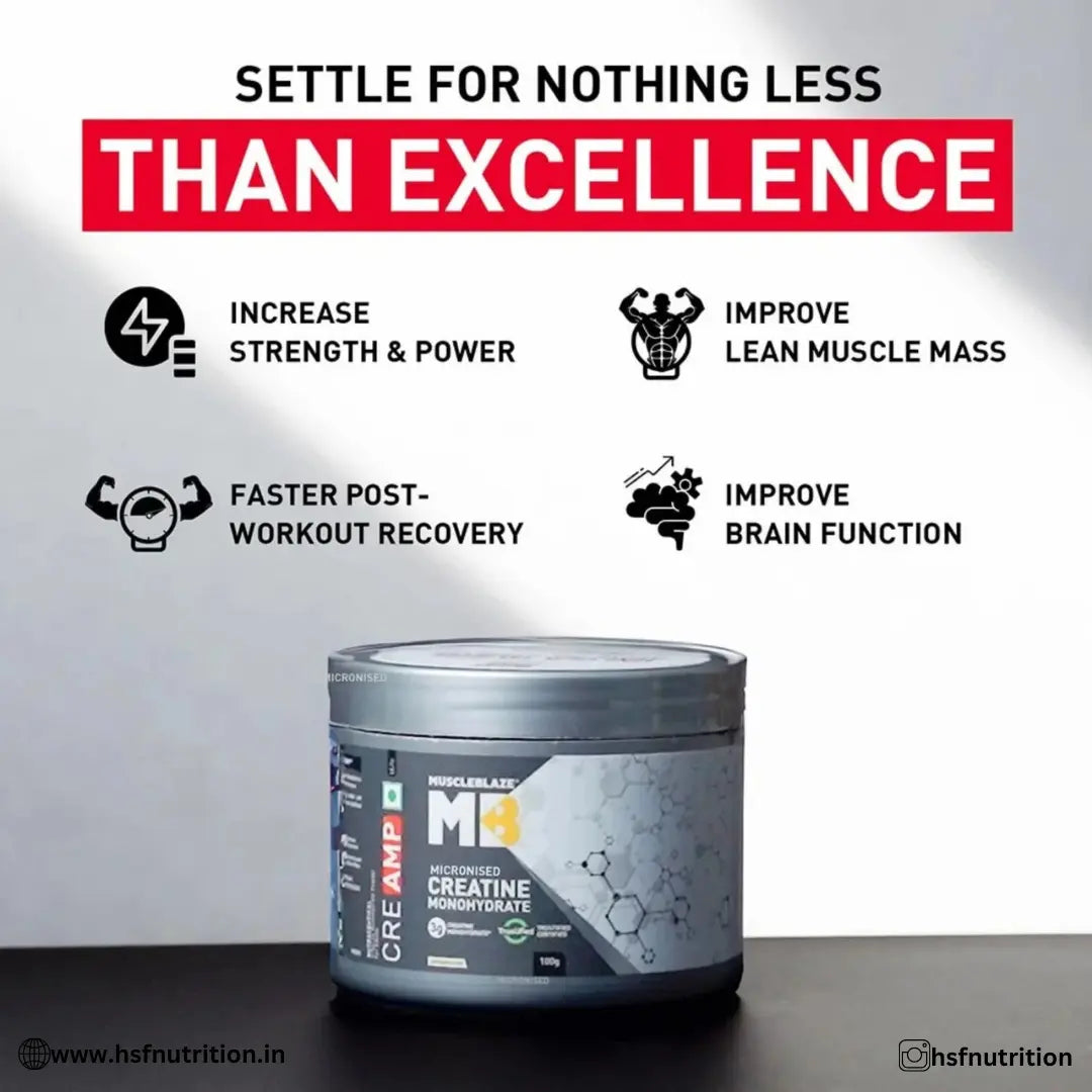 MuscleBlaze  MB Creatine Monohydrate CreAMP -  33 Servings, 100g, Unflavoured - Hold Strong Fitness & Nutrition